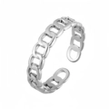 Polished silver stainless steel Cuban link chain open ring with adjustable minimalist design - Steel