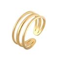 Minimalist three-layer golden stainless steel open ring with a matte brushed finish for women - Triple Layer Hollow Style / Gold