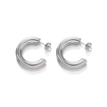 Minimalist silver C-shape chunky hoop earrings with high-polished stainless steel finish - Silver