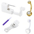 Set per piercing fai-da-te con anello all'ombelico in acciaio inox e strumento di foro - Set Misto (Doppia Pietra Oro)