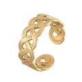 Minimalist woven gold plated titanium steel open ring with a classic braided texture design - Gold