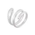 Detail of silver snake ring with textured tail and smooth triple-layered spiral design - Steel