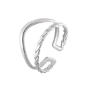Minimalist double-layered silver ear cuff with smooth and twisted rope braid design - Double Layer Ear Cuff Style / Silver