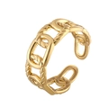 Elegant gold-tone chain link open ring featuring polished and twisted rope textures - Gold