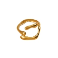 Irregular molten style gold plated stainless steel open ring for women in minimalist design - Gold