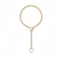 Gold Y-shaped Cuban chain necklace featuring hollow heart pendant and toggle clasp - Heart Style / Heart Shaped Gold