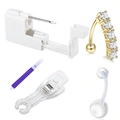 Kit per piercing corpo con perforatore monouso bianco, pennarelli e anelli per ombelico - Set Misto Q (Cinque Gemme Oro)