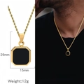 Herren Gold-Kordelkette mit schwarzem achteckigem Anhänger, Größe 26mm mal 15mm - Schwarzer Achteckiger Anhänger + Twist-Kette(HN0138G02) / Gold