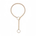 Golden stainless steel Y-shaped lariat necklace with heart ring and curb chain style - Hoop Style / Ring Style Gold