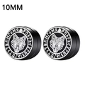 10mm black magnetic stud earrings with silver wolf head relief and Nordic runes design - 8mm / Wolf Runes (Q-8mm)