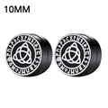 Black magnetic earrings 10mm with silver Celtic triquetra and Nordic rune engravings - 8mm / Celtic Knot Runes (S-8mm)