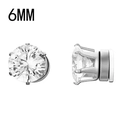 6mm silver magnetic stud earrings with clear cubic zirconia in a six-prong setting - 6mm / 6-Claw Silver Clear (J-6mm)