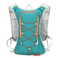 Lightweight turquoise hydration vest with orange elastic cords and grey breathable mesh - Lake Blue