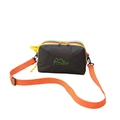 Waterproof outdoor crossbody bag with rainbow zippers and bright orange shoulder strap - Black