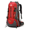 Sac à dos de randonnée 45+5L rouge et gris en nylon avec logo de montagne extérieur - Rouge
