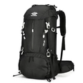 Black 45+5L outdoor hiking backpack with mountain logo and breathable straps - Solid Black