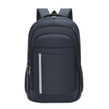 Minimalist navy blue laptop backpack with multi-zipper compartments and safety reflective strips - Dark Blue