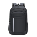 All-black multifunctional business laptop backpack with silver reflective strip - Black