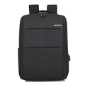 Mochila negra para portátil de negocios con puerto USB y bolsillos frontales dobles - 15 Pulgadas / Negro