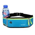 Lake blue waterproof running belt with fluorescent yellow zipper and water bottle holder - Blue