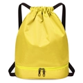 Waterproof drawstring sports backpack in bright yellow with a separate bottom shoe compartment - Yellow