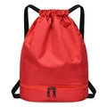 Waterproof red drawstring sports backpack with dry wet separation bottom compartment - Red