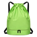 Waterproof green drawstring sports backpack with diamond grid pattern and shoe compartment - Green