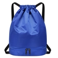Blue drawstring gym bag with diamond texture and separate bottom wet compartment - Blue