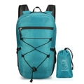Foldable lightweight sports backpack in cyan blue with compact storage pouch - Malachite green