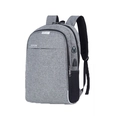 Dark grey business backpack with integrated USB charging port and headphone jack - Gray