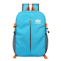 Blauer und orangefarbener leichter faltbarer Outdoor-Wanderrucksack mit VANAHEIMR-Logo - Himmelblau