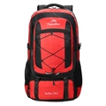 Outdoor 75L hiking backpack in red and black colorway with multiple storage pockets - Red