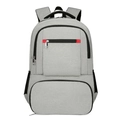 Sac à dos isotherme gris clair en tissu Oxford avec poches zippées et détails décoratifs rouges - Gris clair