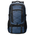 Large outdoor hiking backpack in dark blue and black color block with bungee cord system - Navy Blue