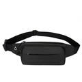 Black canvas sports waist bag with zipper pockets and earphone port for outdoors - Black