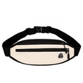Beige sports waist bag with dual zippers and headphone port on adjustable black strap - Beige