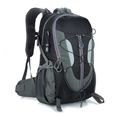 Water-resistant hiking backpack in black and dark grey with adjustable straps and side mesh pockets - Black