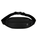 Classic black sports waist bag with dual zipper pockets and adjustable elastic strap - Black