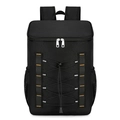 Mochila térmica grande negra con costuras naranjas y cordones elásticos delanteros - Negro