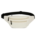 Minimalist cream white leather fanny pack with multi-zipper layers and black strap - Beige