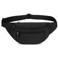 Lightweight black nylon waist bag with three zipper compartments and adjustable strap - Black
