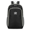 Lightweight black foldable sports backpack with Vanaheimr eagle logo and side mesh pockets - Black