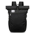 Leichter schwarzer Roll-Top-Faltrucksack mit Netztasche für Outdoor-Reisen - Schwarz
