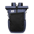 Lightweight denim blue foldable outdoor backpack with roll-top and mesh pocket - Blue