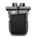 Lightweight grey roll-top waterproof outdoor folding backpack with black mesh pocket - Dark Gray