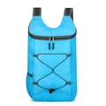 Lightweight blue foldable outdoor backpack with grey elastic drawstring and mesh straps - Sky Blue