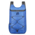 Lightweight foldable blue nylon backpack with grey elastic bungee cords and mesh straps - Sapphire Blue