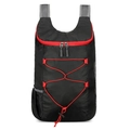 Foldable black outdoor backpack with red accents and mesh side pockets for travel - 10L or Less / Black