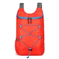 Red lightweight foldable hiking backpack with blue zippers and front bungee cords - 10L or Less / Red