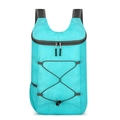 Lightweight foldable cyan travel backpack made of tear-resistant nylon with elastic cords - Lake Blue